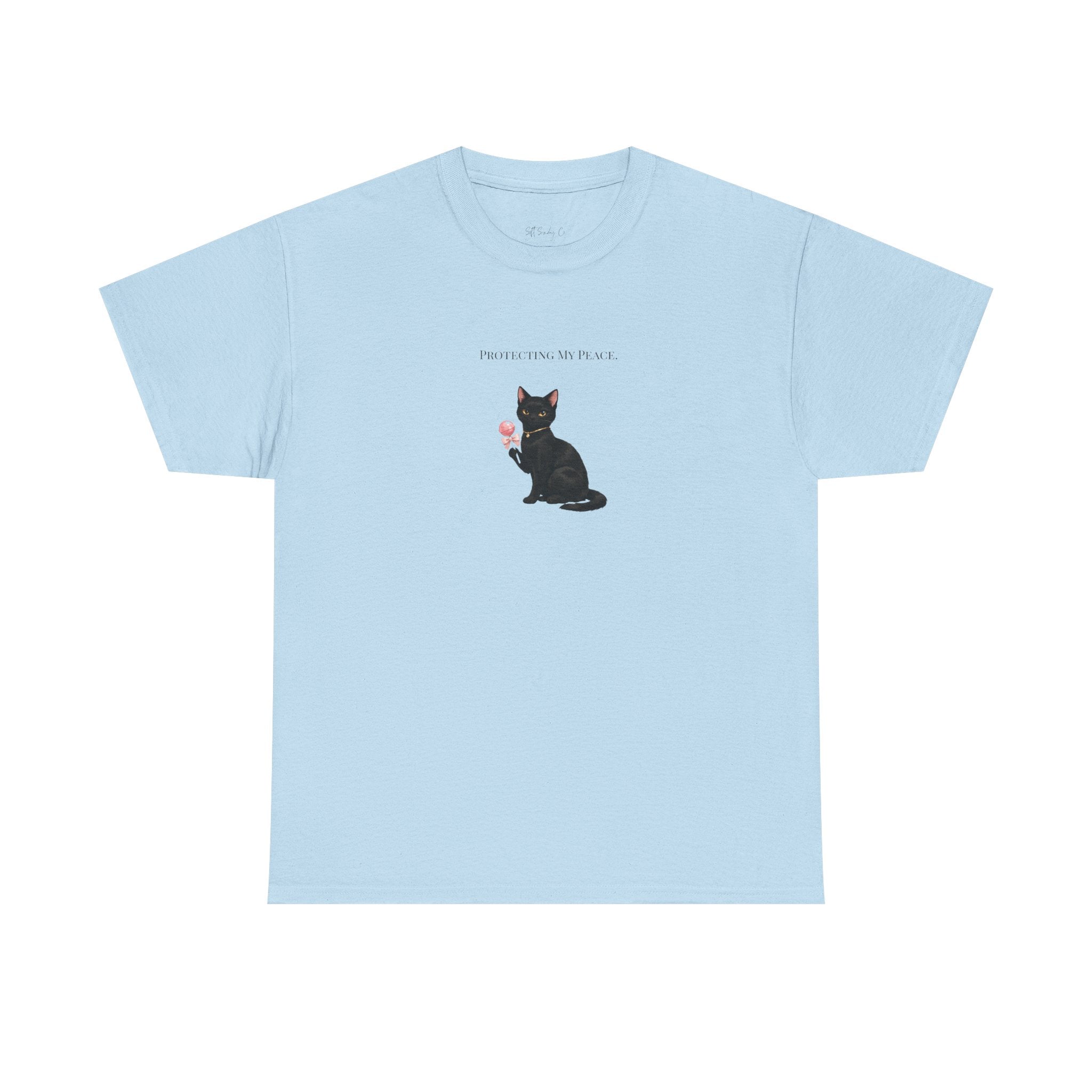 Black Cat Sitting Tee | Minimal Kitty Illustration, Chest Patch