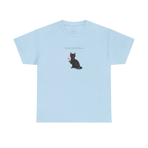 Black Cat Sitting Tee | Minimal Kitty Illustration, Chest Patch