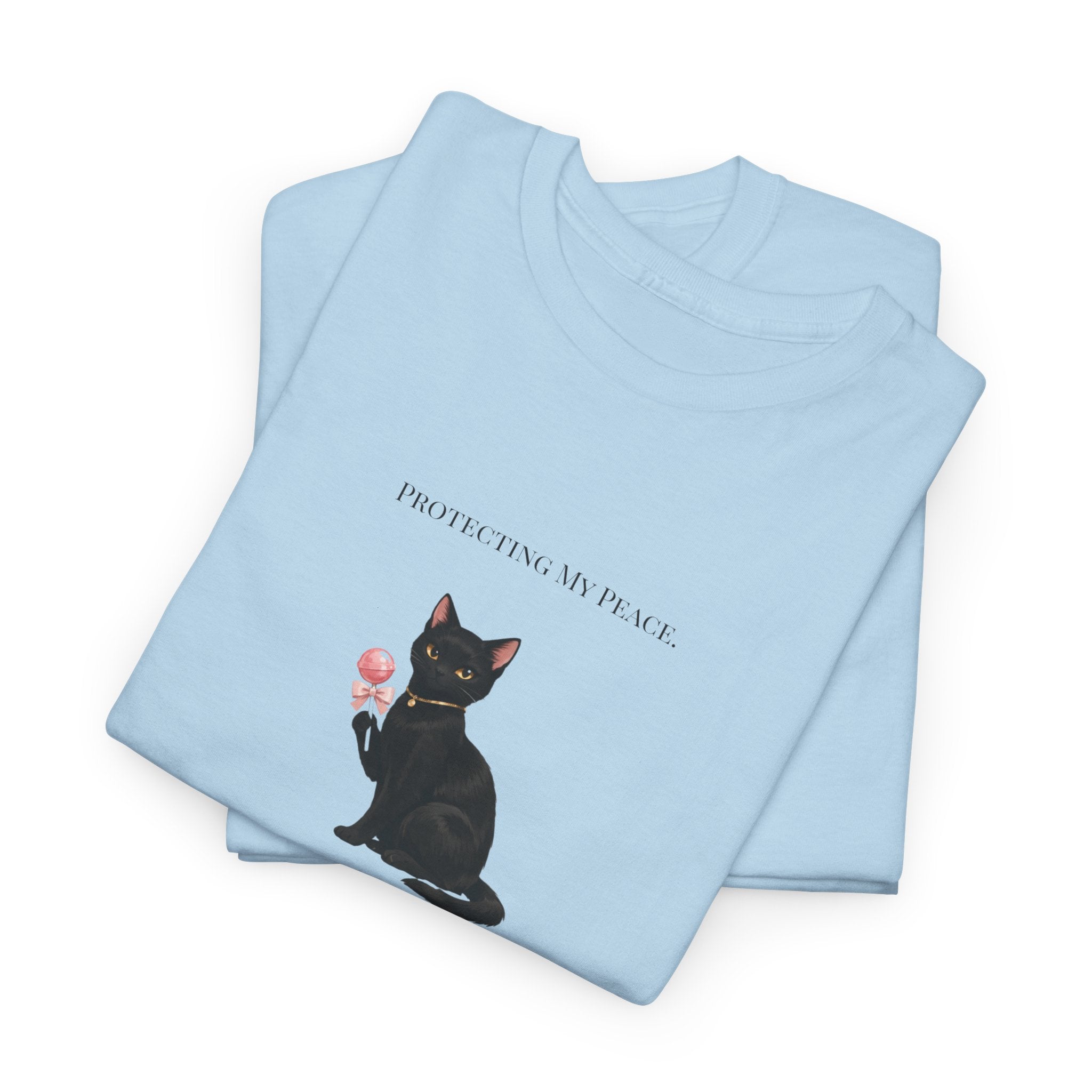 Black Cat Sitting Tee | Minimal Kitty Illustration, Chest Patch