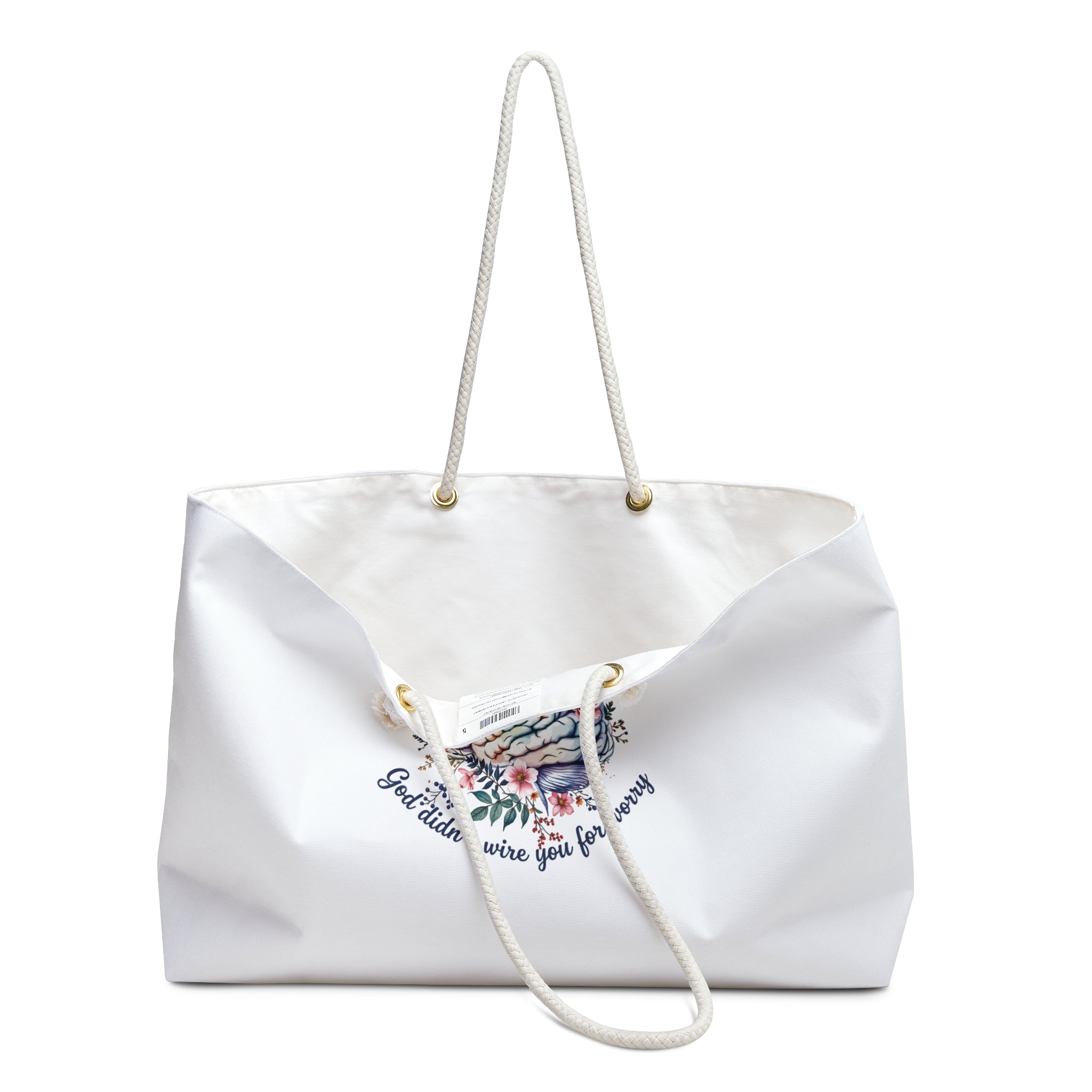 Floral Brain Weekender Bag "God didn't wire you for worry " – Spacious Travel Tote