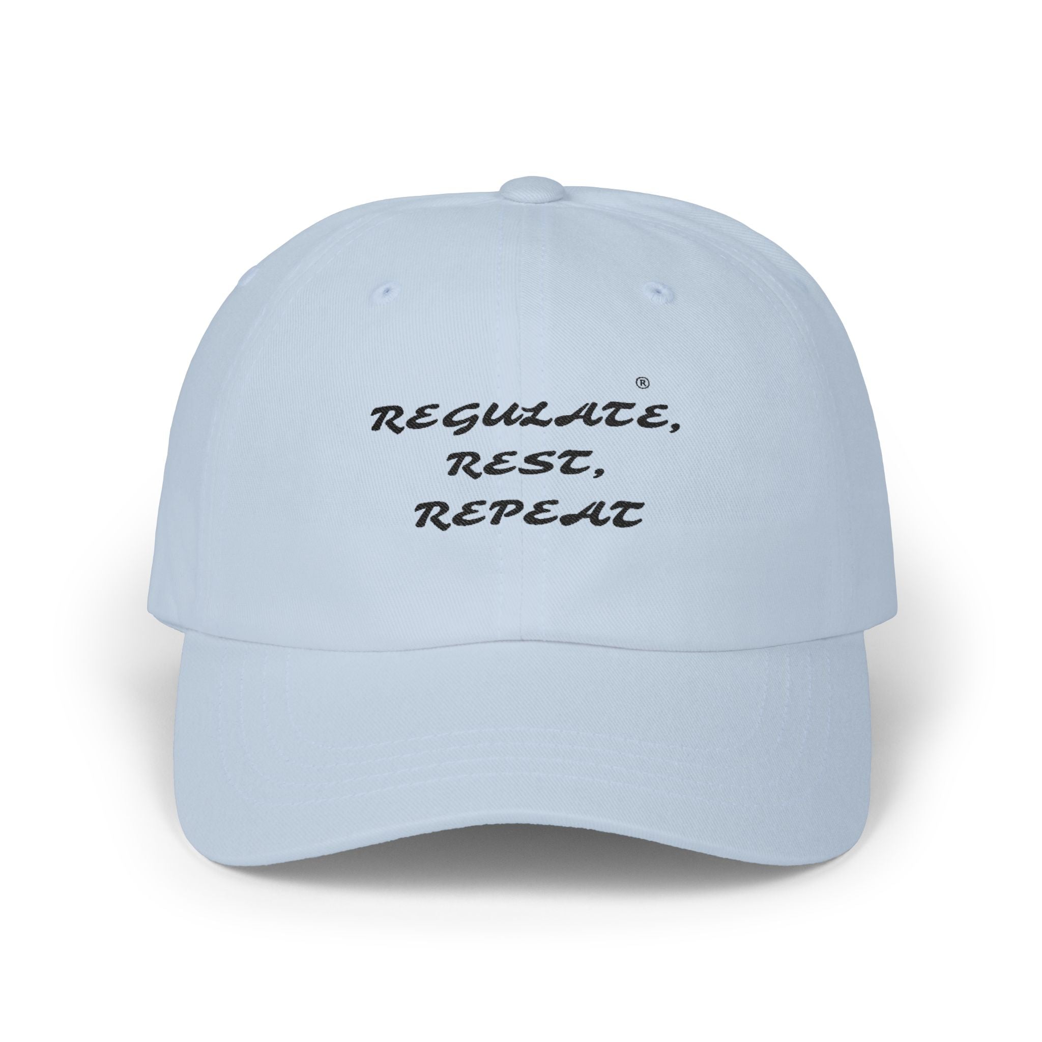 Dad Cap — "Regulate. Rest. Repeat." Embroidered Relaxation Hat
