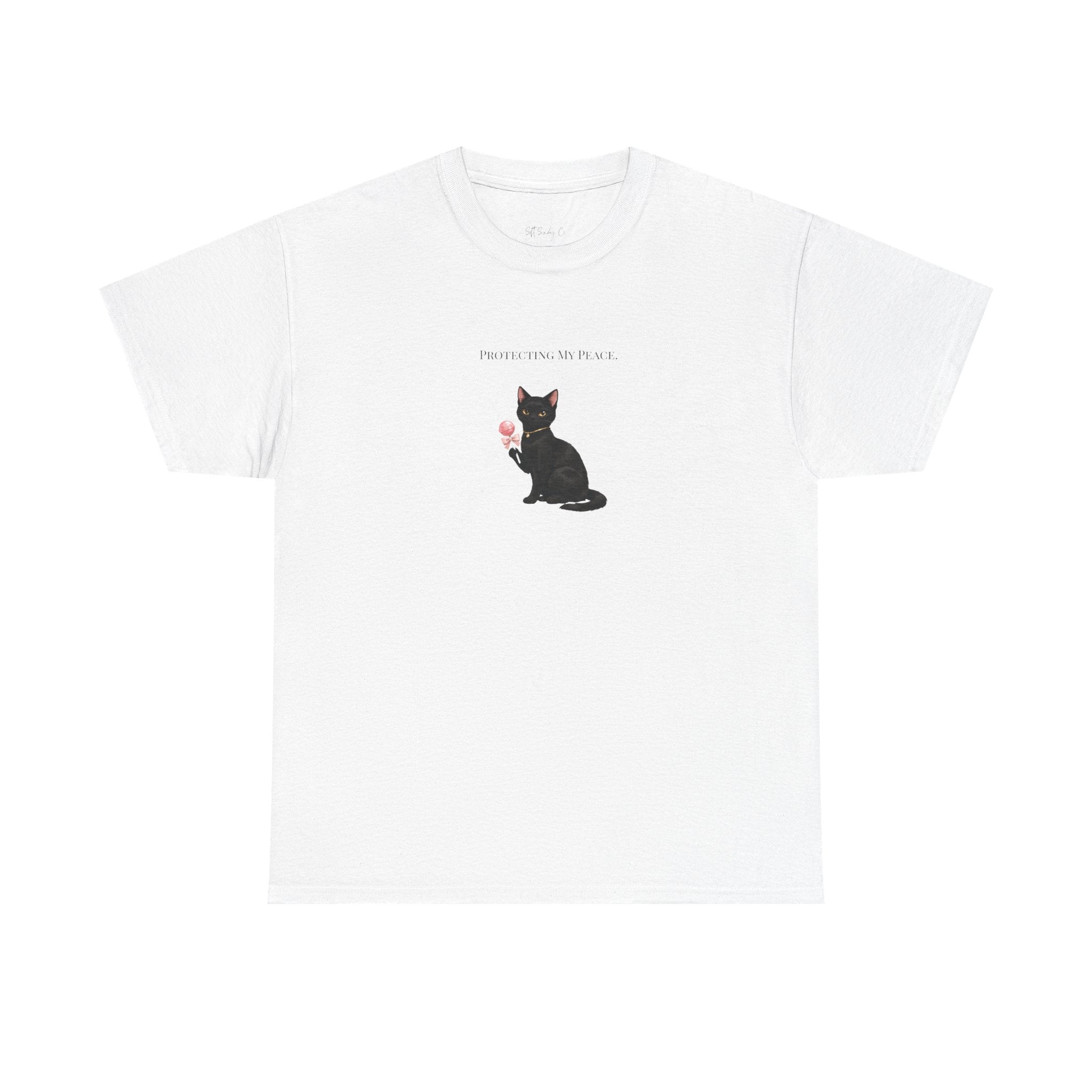 Black Cat Sitting Tee | Minimal Kitty Illustration, Chest Patch