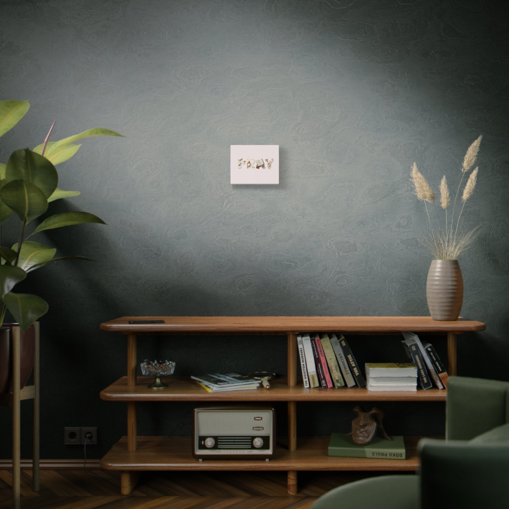 Canvas Wall Art — 'P R A Y' Typography with Book, Perfume & Coffee | Inspirational Bedroom Decor