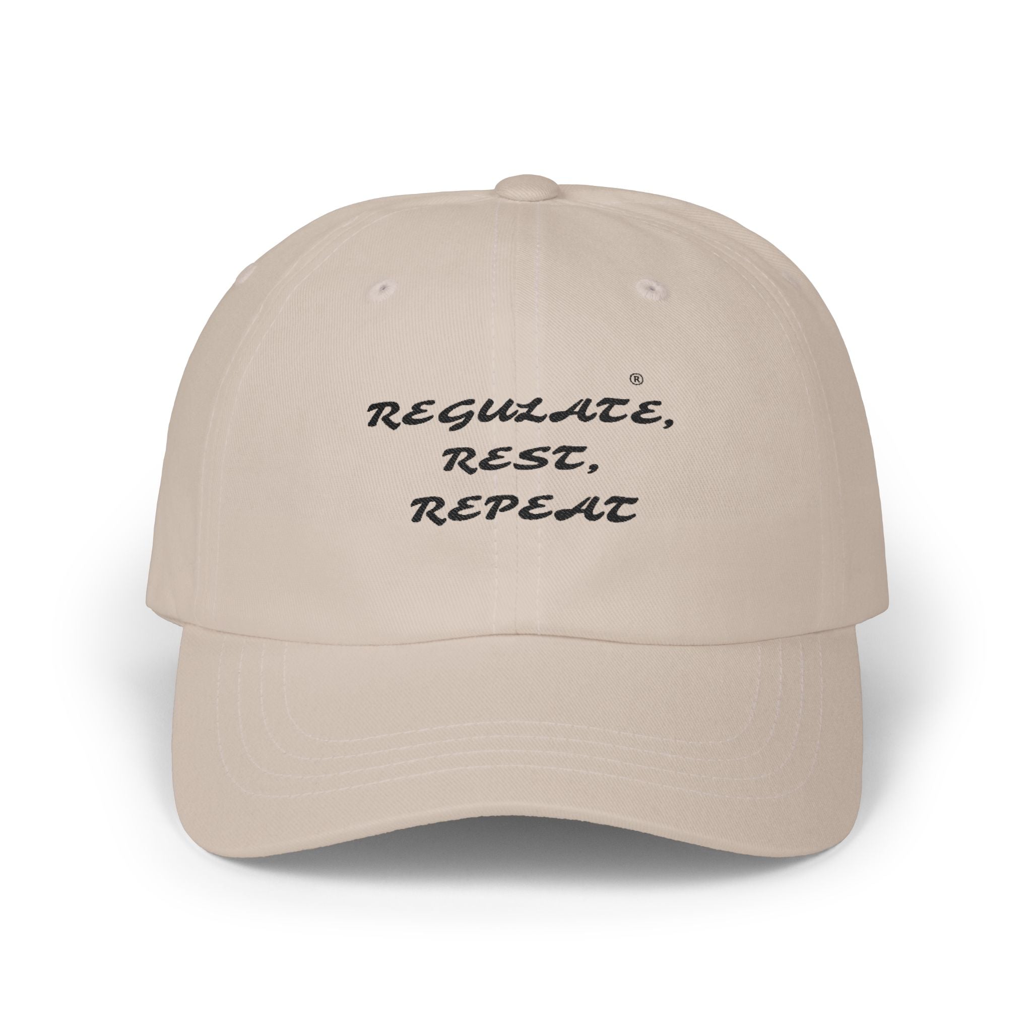 Dad Cap — "Regulate. Rest. Repeat." Embroidered Relaxation Hat