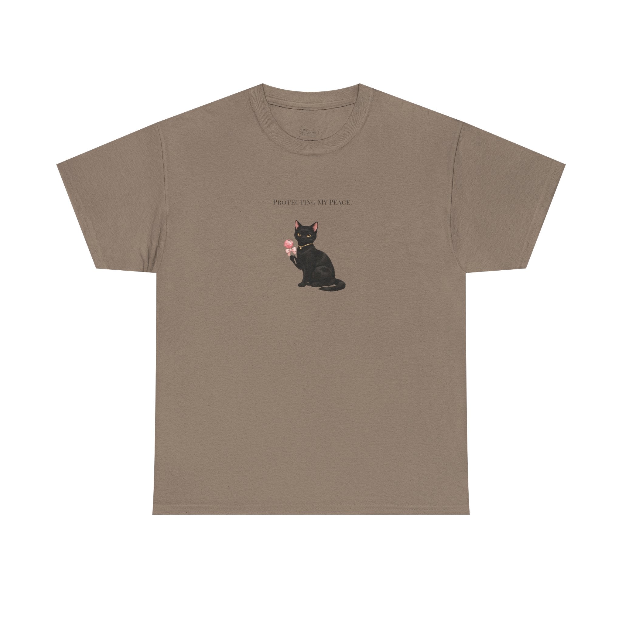 Black Cat Sitting Tee | Minimal Kitty Illustration, Chest Patch