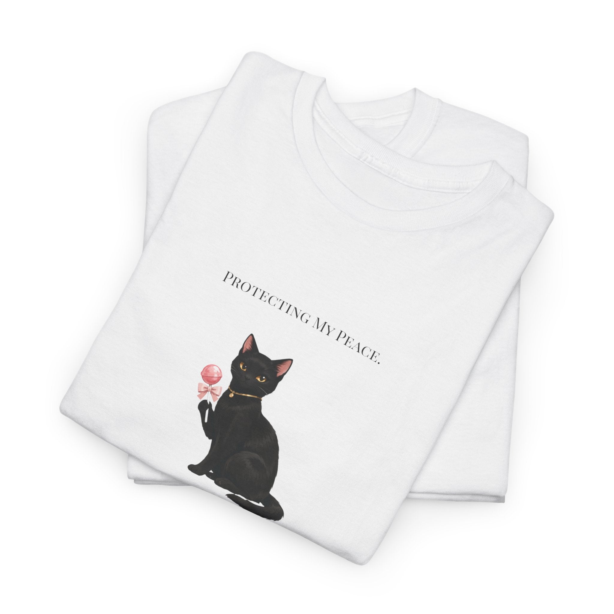 Black Cat Sitting Tee | Minimal Kitty Illustration, Chest Patch