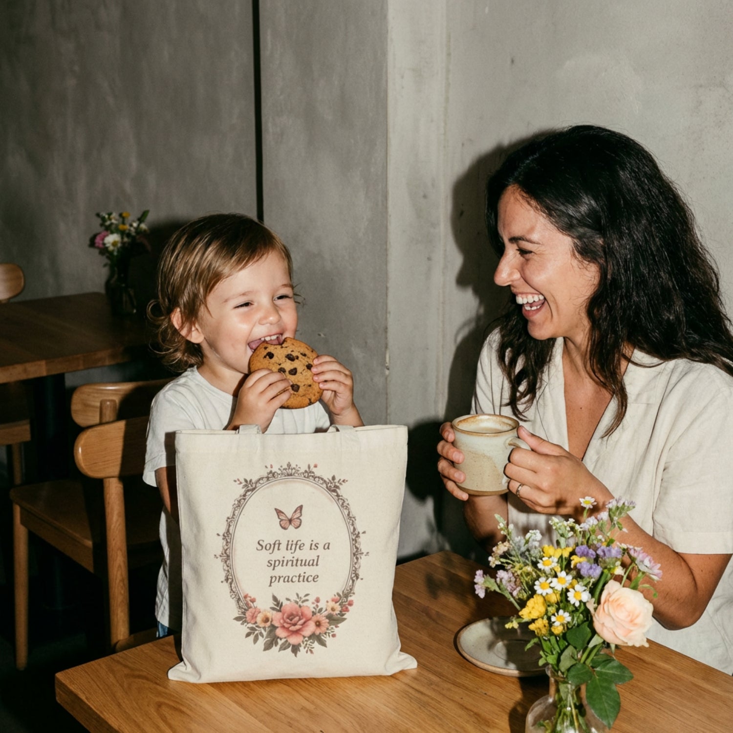 Canvas Tote Bag - “Soft life is a spiritual practice” Floral Butterfly Eco Tote