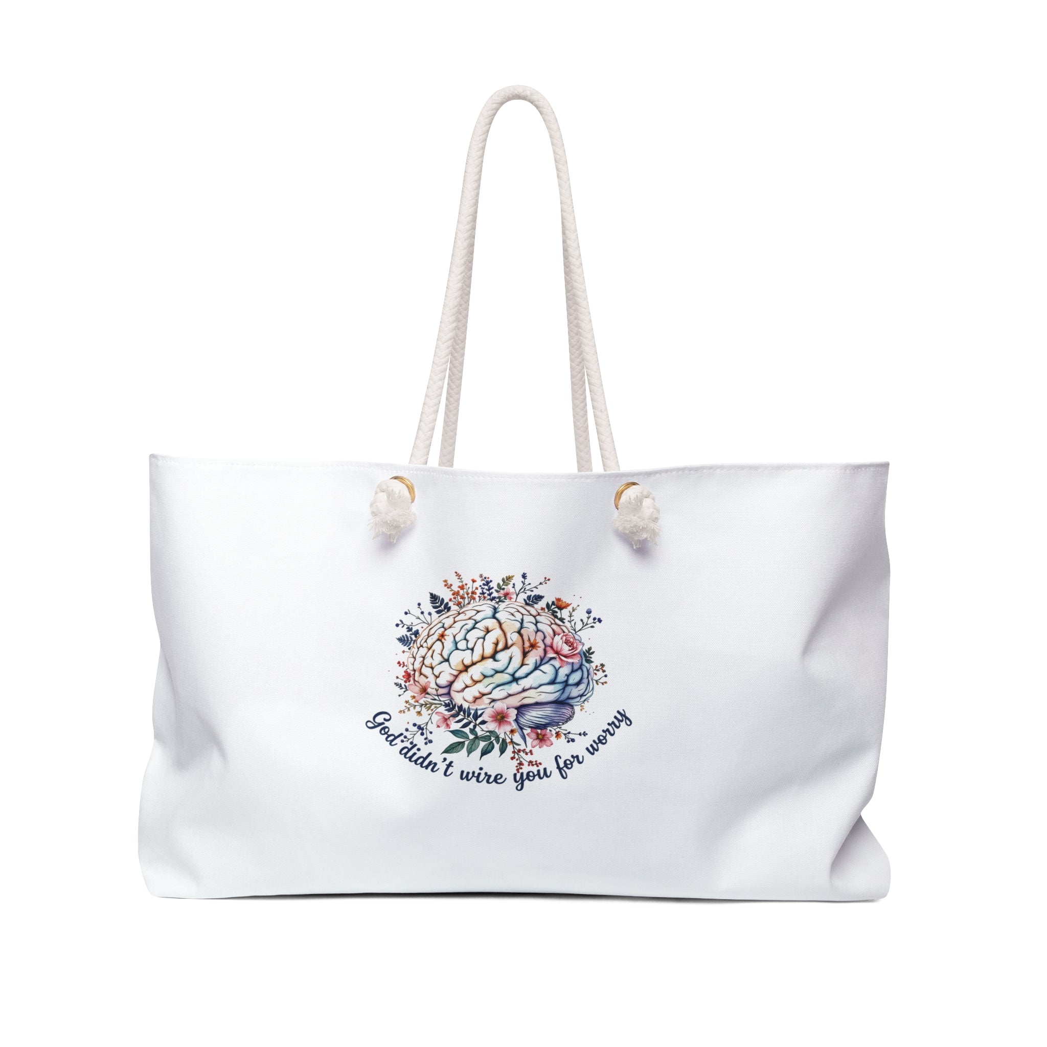 Floral Brain Weekender Bag "God didn't wire you for worry " – Spacious Travel Tote