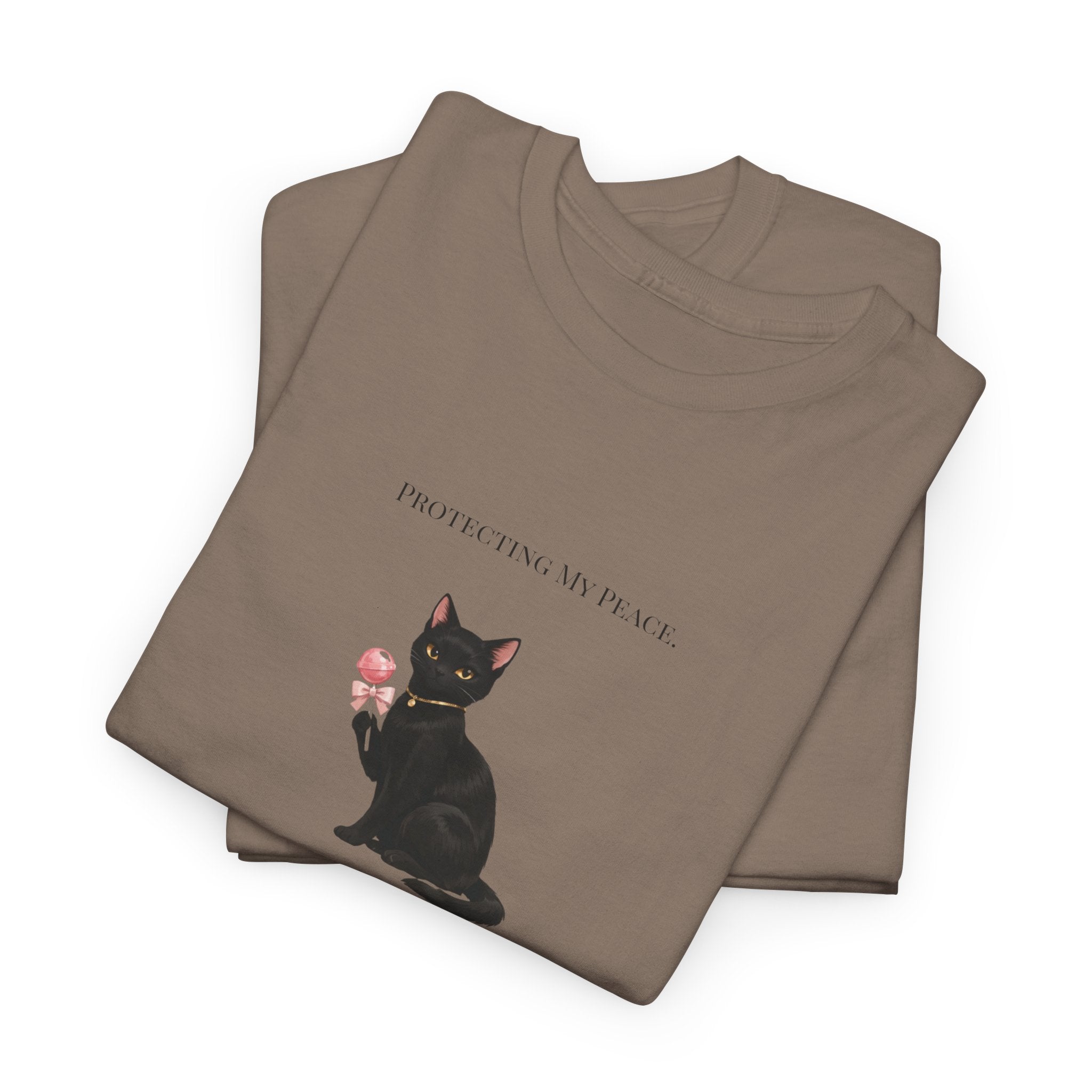 Black Cat Sitting Tee | Minimal Kitty Illustration, Chest Patch