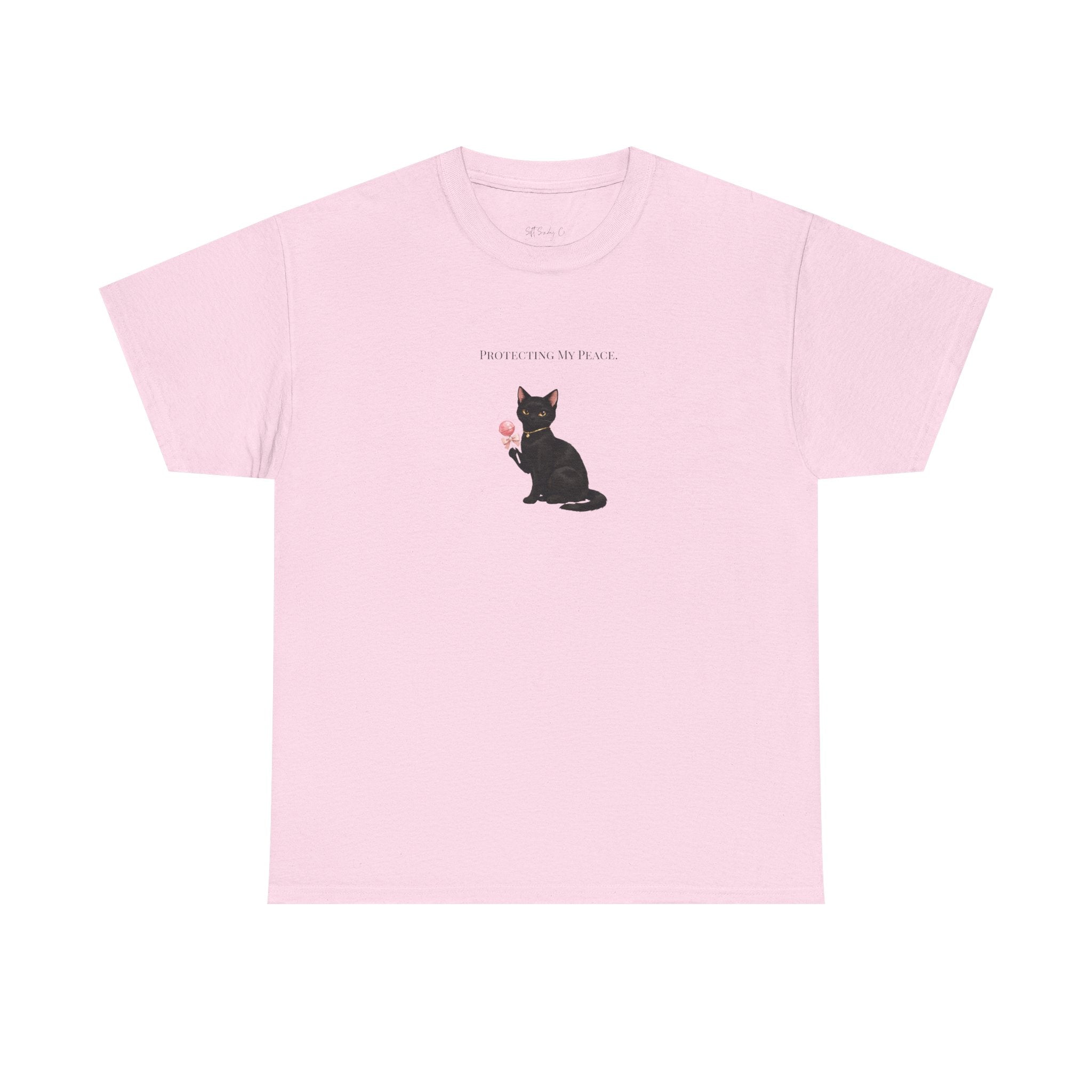 Black Cat Sitting Tee | Minimal Kitty Illustration, Chest Patch