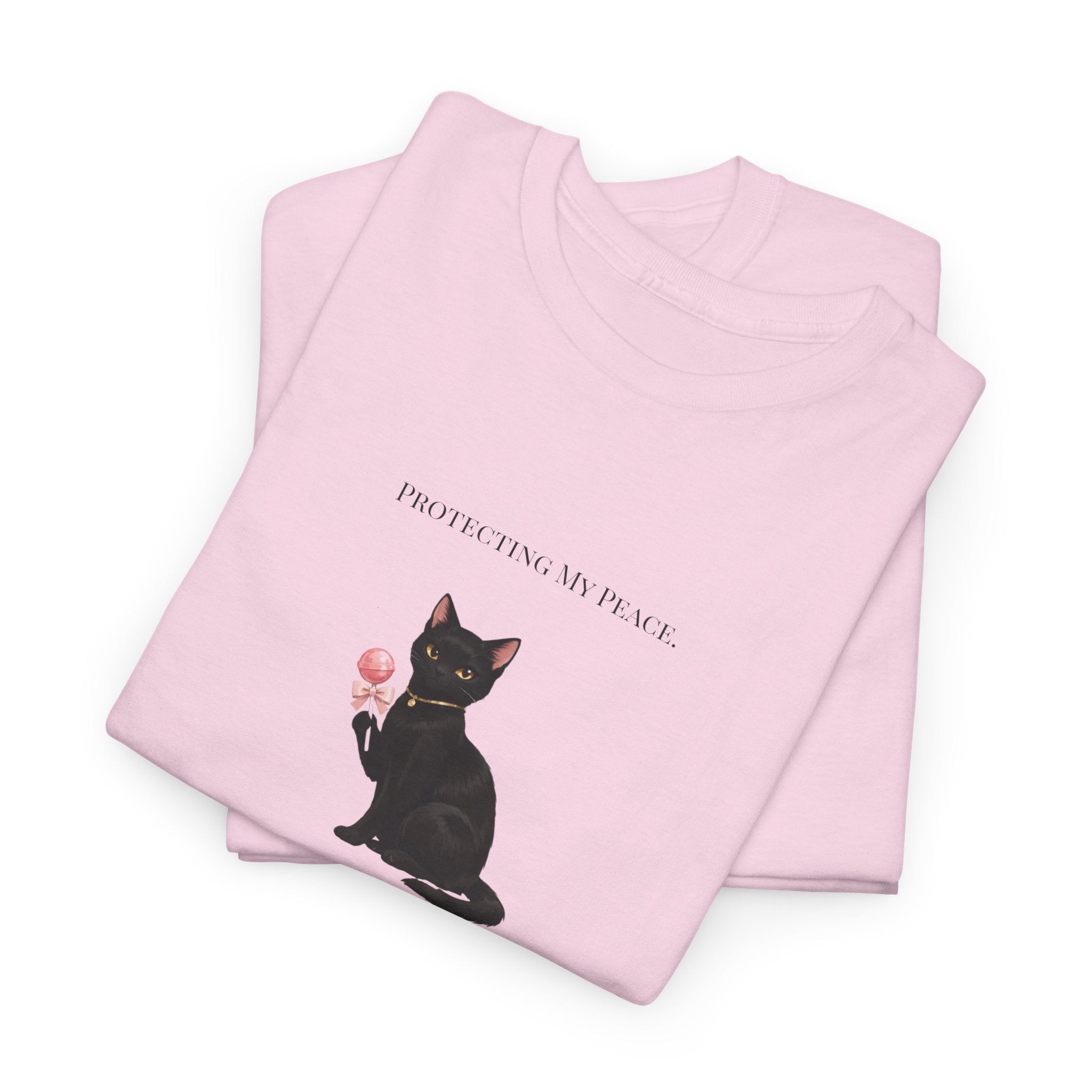 Black Cat Sitting Tee | Minimal Kitty Illustration, Chest Patch