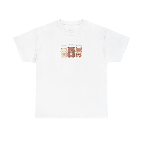 Cute Three Dogs Graphic Tee – Pawfect Puppy "Blessed, Grateful, Caffeinated "Trio T-Shirt